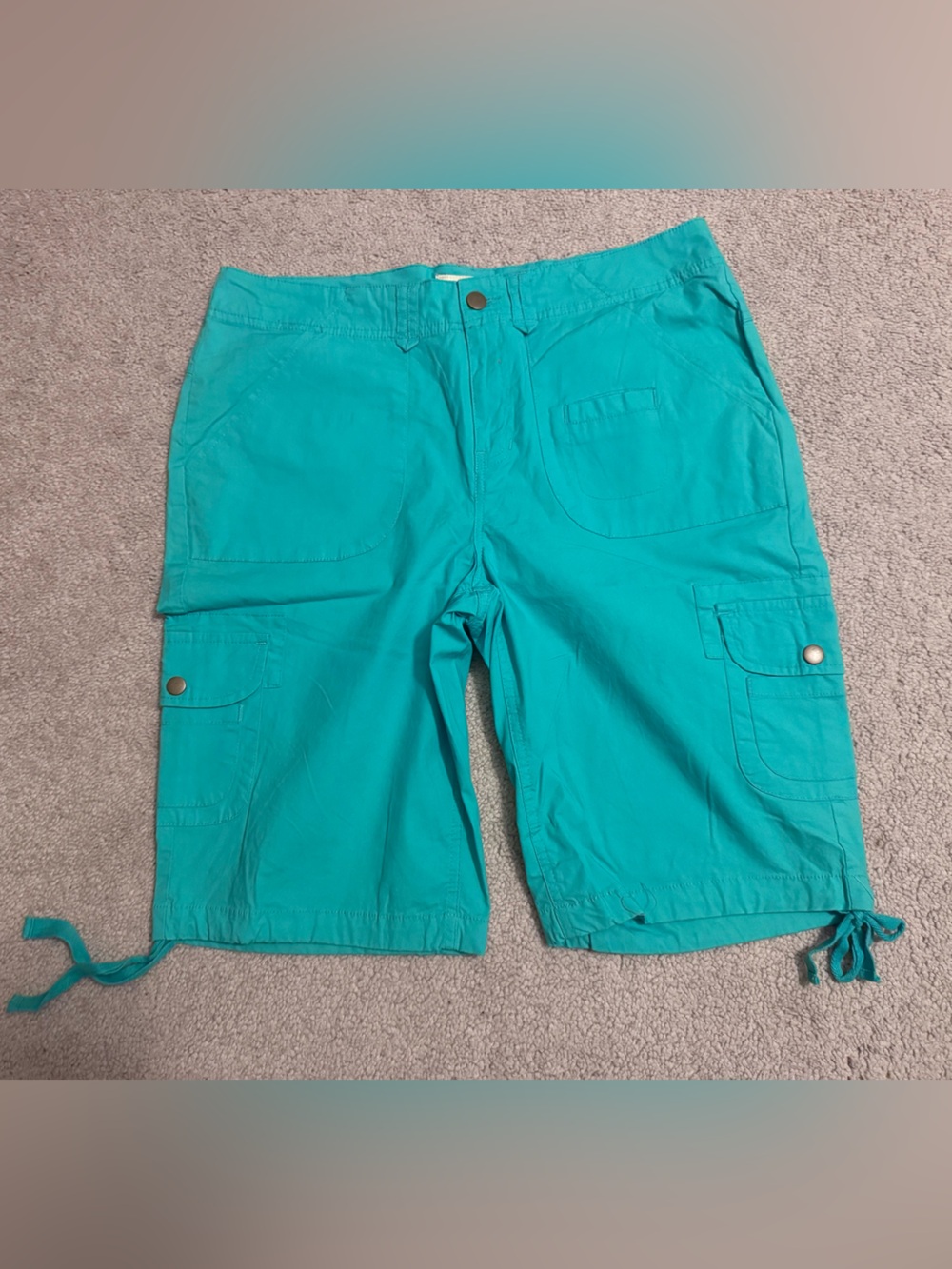 Caribbean Joe Teal Drawstring Cargo Bermudas